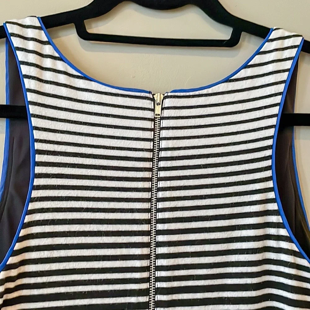 Express Black White Striped Peplum Tank Top Small Stretch Sleeveless Zip Back